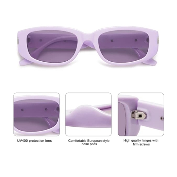 New Purple Classics Rectangle Sunglasses Womens Mens Retro Vintage - Picture 3 of 4